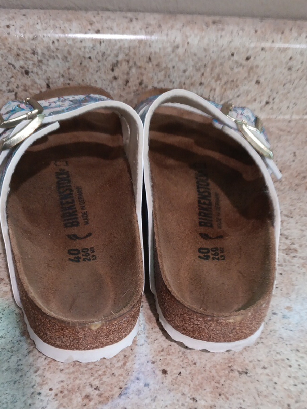 Birkenstock Arizona Floral Boho Print White Teal Sandals W-9 - Picture 4 of 7